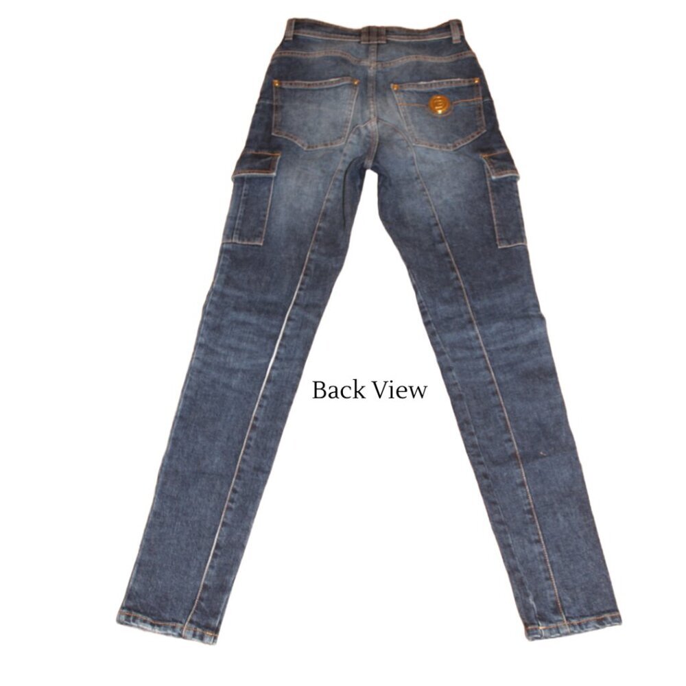 Balmain Cargo Pocket Faded Effect Slim Fit High Rise Jean, Size 34 (US 2) - Picture 8 of 14